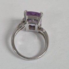 Modernist Rectangular LIGHT Amethyst Faux Stone 925 Silver Ring Size 7.75