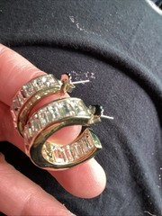 Vintage Baguette Crystals Channel Set Gold Tone Hoop Earrings