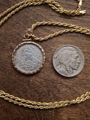 1893 Guatemala Silver & Hammered Gold Coin Necklace, 1 Real, USA Shop Made COA
