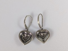 HOB P 925 Sterling Silver Textured Ivy Grape Vine Heart Dangle Earrings 1″ /4.2g