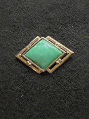 Vintage Art Deco Brooch Green Glass Or Acrylic