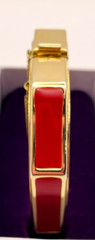 Lot of 2 Vintage Octagon Red and Black Enamel Bangle Bracelets Gold Tone