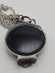 Vintage Alchemy Gothic Speculum Scull Lady Mirrored Pendant Necklace Pewter
