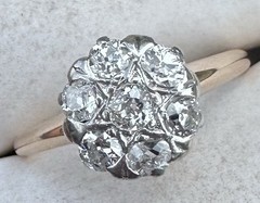 ART DECO 1930’s OLD MINE CUT DIAMOND DAISY FLOWER RING 13K 14K 15K GOLD