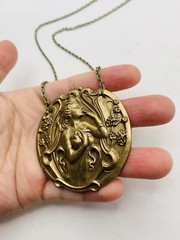 Vintage Style Art Nouveau Fairy Goddess Enchanted Forest Medallion Necklace 18in
