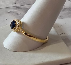 VINTAGE-RETRO .925 Silver Gold Tone – Sapphire & Rhinestone Solitaire sz 11.25
