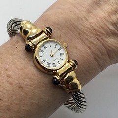 Vintage 2 Tone Twisted Cable Renasissance Quartz White Face Bracelet Watch