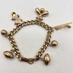 Vintage Charm Bracelet Gold Tone Curb Link Sports Theme Fits 6.25″ Wrist