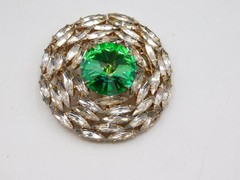 A343-VINTAGE PIN/BROOCH~WATERMELON STONE/CLEAR STONES~PRONG SET~UNIQUE!~1.75″