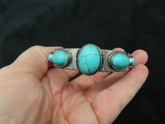 Authentic Contemporary Silver Tone Faux Turquoise Cuff Bracelet