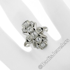 Antique Art Deco 14K White Gold 0.60ctw Diamond Unique Open Milgrain Dinner Ring