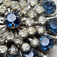 Vintage Blue Rhinestone Brooch Silver Tone Round Starburst Pin 1.5in