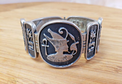 Vintage Egyptian 800 Silver Niello Storyteller Panel Hinged Bracelet
