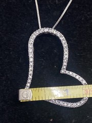 New X-Large 925 Sterling Silver Slanted Heart CZ Charm Necklace Box Chain 18”