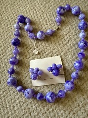 Vintage Purple chunky necklace set earrings Japan NOS excellent 1950s Retro