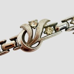 Vintage Trifari Silver Tone Clear Rhinestone Scallop Scroll Bracelet 1955 -1969