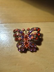 Vintage Gold Toned Butterfly Brooch With Pink, Orange And Red Crystals And…