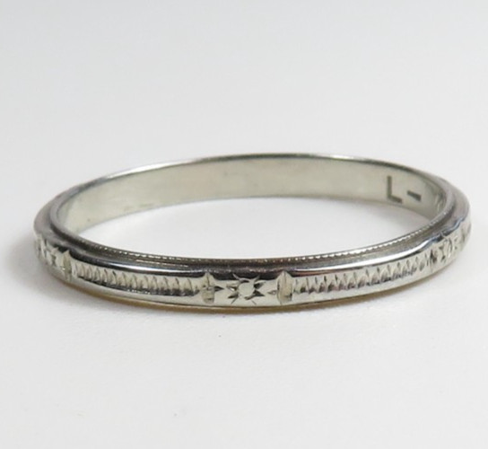 Antique Art Deco Mfg L 18KW Wedding Band Ring Size 7 UK-N1/2 width 2.13 MM 1920s