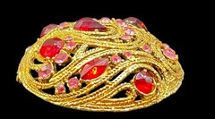 Vintage La Roco Domed Braided Filigree Austrian Crystal Brooch