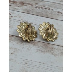 Vintage Clip On Earrings – 1.25″ Stunning Antique Gold Tone Statement Earrings
