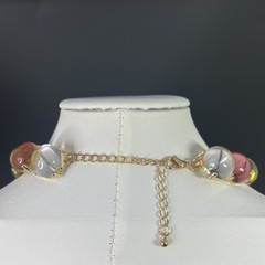 Gripoix Style Riviere Necklace Choker Pink Green Gumdrop Cabochon Gold Tone