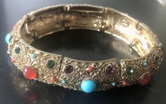 R.J. GRAZIANO STRETCH Jewels Etruscan Style BANGLE GLOBAL DESTINY ~ Nds Restrung