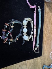 Vintage to now lot of 4 stone wood leather cloth beaded bracelets