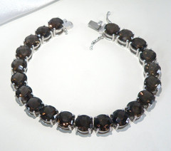 Sterling Silver 925 Natural 8mm Smoky Quartz Large Gemstone Tennis Bracelet 7.5″