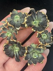 Vintage Enameled Uranium Made In Austria Brooch And Earrings Set