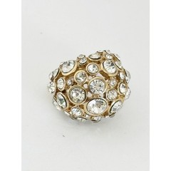 Vintage Crystal Cluster Dome Ring Gold Plated Cocktail Statement Glam Jewelry