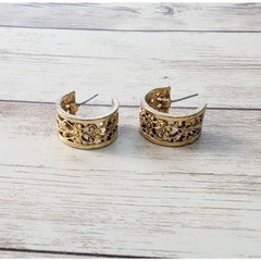 Vintage Earrings for Pierced Ears Ornate Hoops 5/8″