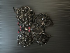 Vintage Mourning Sparkling BUTTERFLY JET BLACK RHINESTONE Brooch Pin