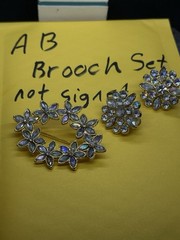 Vintage Unsigned Rhinestone Crystals AB Brooch Earrings Set