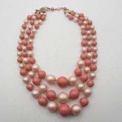 Vintage Beaded Necklace Layered Pink Japan 15 inch