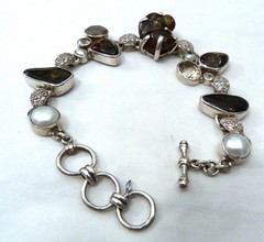 STARBORN FIRE AGATE PEARL CHAMPAGNE WHITE TOPAZ STERLING SILVER BRACELET NEW