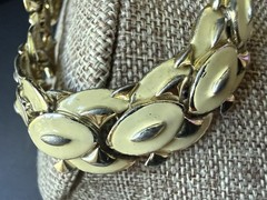 Coro Enamel Link Bracelet Ivory Color Gold Tone Vintage Deco Art To Wear Career