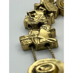 Vintage 1995 BG Western Slide Charm Bracelet Gold Tone Cowboy Boot Hat Wagon
