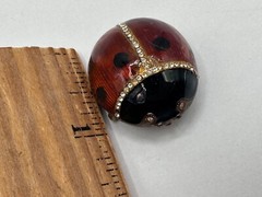 STERLING SILVER RED ENAMEL LADYBUG SIGNED MMA ART MUSEUM GLASS BROOCH PENDANT