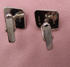 Caribe Sterling Silver Vintage Cufflinks Tie Bar Set White Pearl Cuff Links 252h