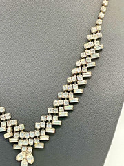 Vintage Unsigned Clear Rhinestone Statement Necklace Baguette & Round Crystal