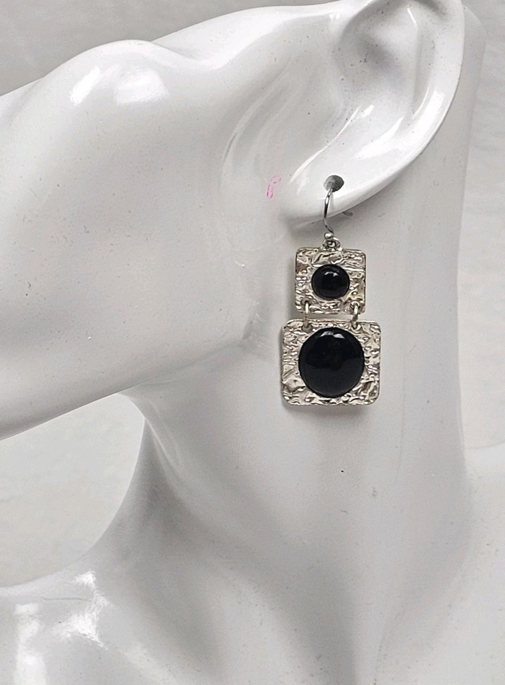 Vintage Mid-Century Style Geometric 2 Part Dangle Pierced Ear Earrings 1 3/8″L