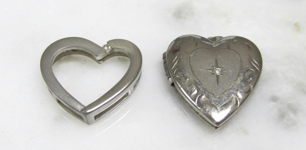Diamond Accented Sterling Silver Heart Pendant & Photo Locket ~ 6.3g ~ 3-H1185
