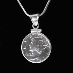Coin Gift Set 90% Silver Mercury Dime Sterling Silver Bezel Sterling Snake Chain