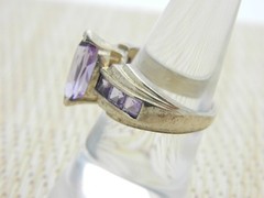 .925 Sterling Silver Purple Almandine Garnet Rhinestone Ring Size 6.25