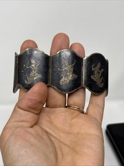 Vtg Thai Nakon 939 Sterling Silver Niello Siam Goddess Panel Bracelet 79.9Grams