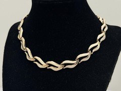 Vintage Choker Necklace Retro Gold Tone Cream Enamel Mid Century Chain 15 inch