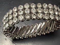 Vintage Japan Rhinestone Stretch Bracelet 3 Row 1950’s Gorgeous Fits Most All