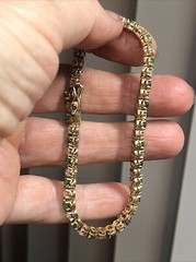 15. Vtg. Yellow 925 Sterling Green Emerald White CZ Tennis Bracelet 6 3/4″, 11g