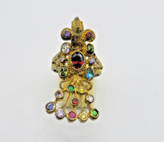 Multi color stones Peacock Gold Ring Vintage Brass Free Size Amulet charm Rare