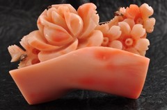 Pink coral OBIDOME brooch “Cherry blossom and rose” Certificate, (47mm 120.0ct)
